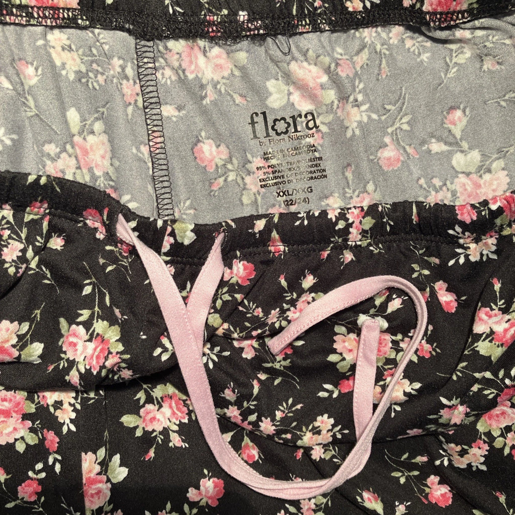 Flora Nikrooz Long Sleeve 2 Piece Lounge Pajama Set Black Pink XXL 22/24 Soft