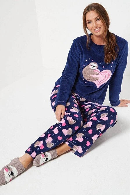 Ladies Womens SUPERSOFT FLEECE Pyjamas and Matching Socks Cosy PJ SET UK 8-26