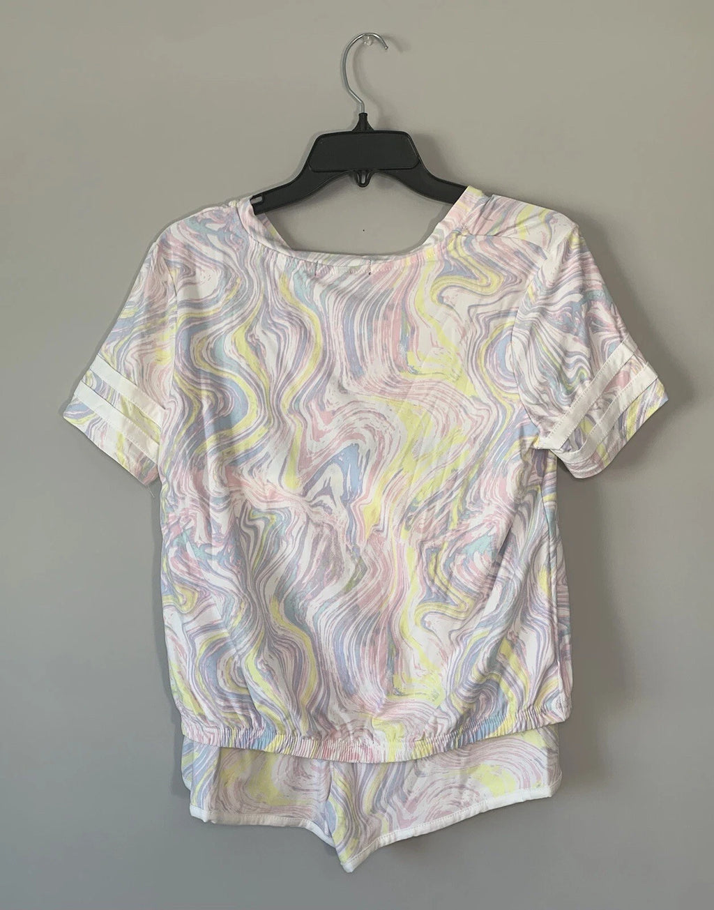 NWT Derek Heart Women’s L Marbled White 2pc Activewear/Sleepwear Pajamas Lounge