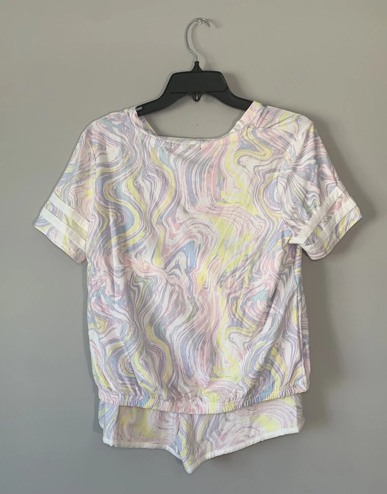 NWT Derek Heart Women’s L Marbled White 2pc Activewear/Sleepwear Pajamas Lounge