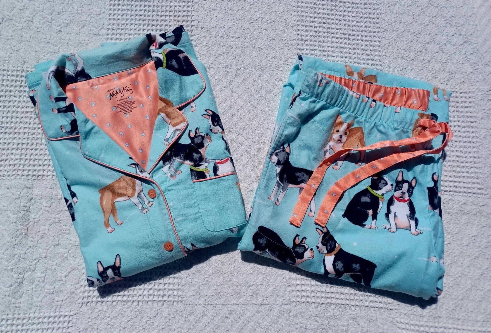 Nick&Nora Flannel Sleepwear Cotton Pajama Set Puppy Eyes Dog Print Relaxed M