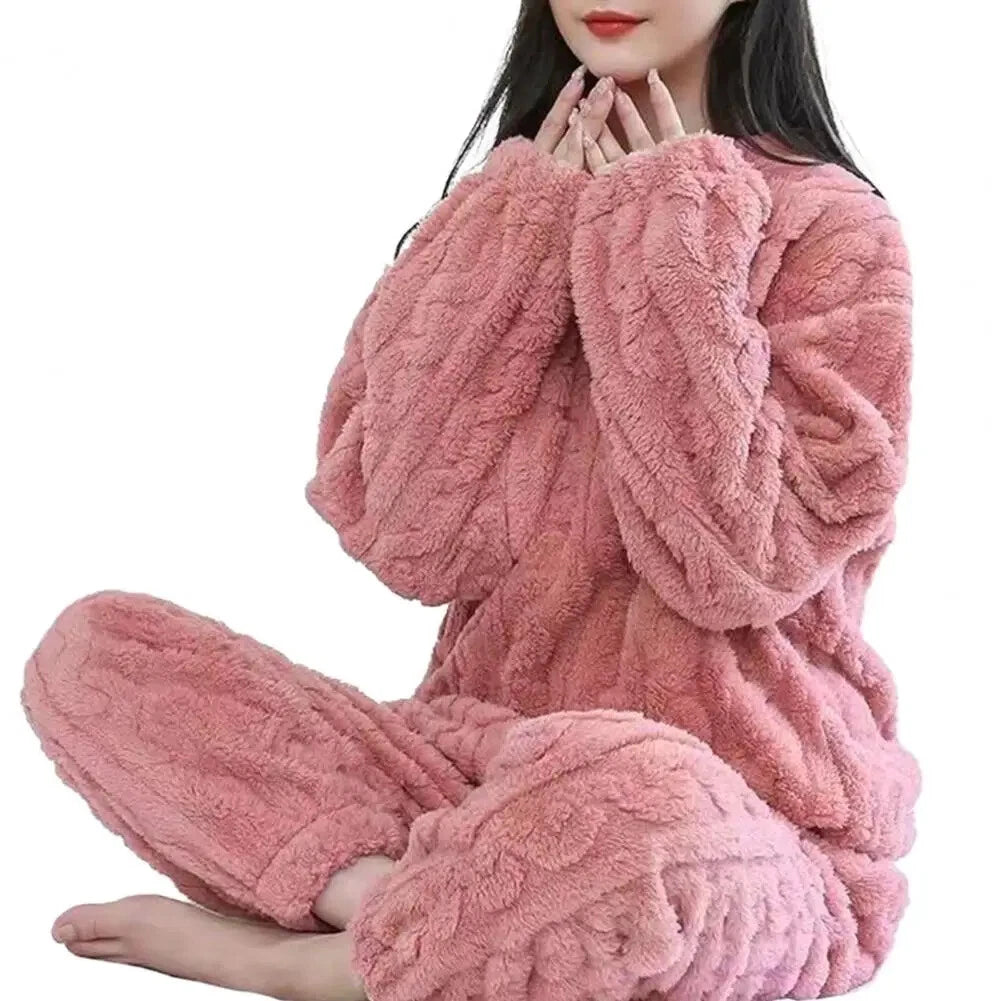 Winter Pajama Sets Women Sleepwear 2-piece Thicken Pullover Pants