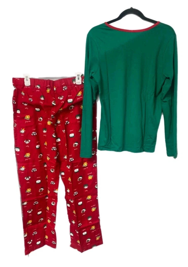 Lands End Womens 2-piece Pajama Set, Rich Red Cats, Medium, NEW, SHIPS FREE