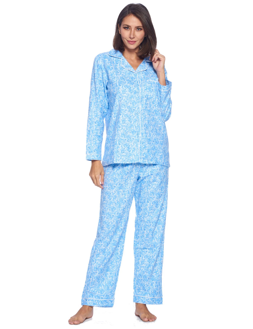 Casual Nights Women's Flannel Long Sleeve Button Down Pajama Set
