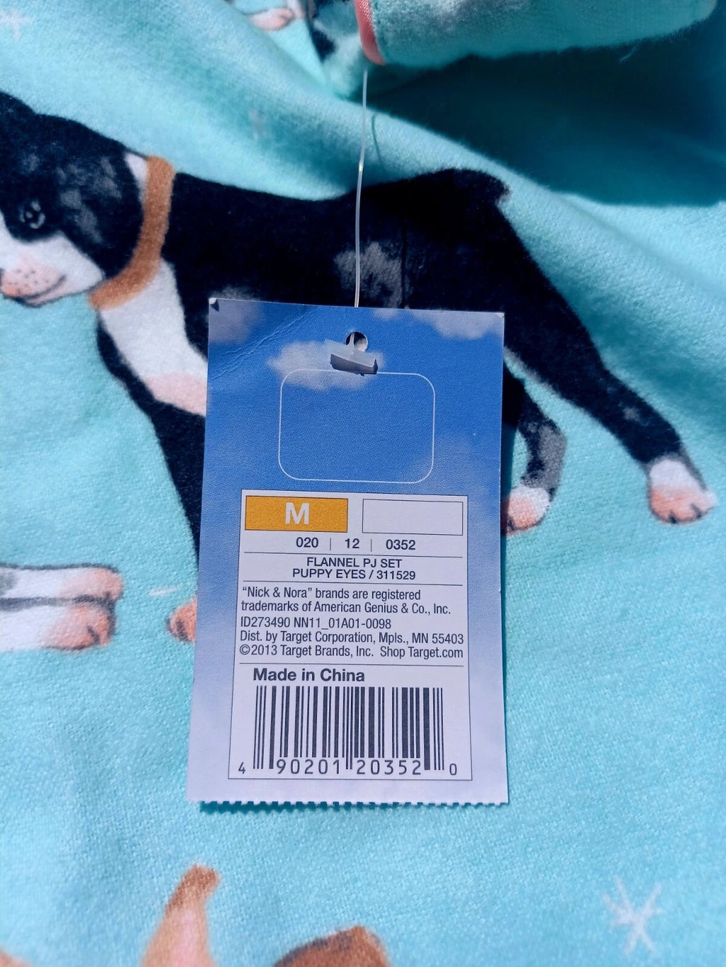 Nick&Nora Flannel Sleepwear Cotton Pajama Set Puppy Eyes Dog Print Relaxed M