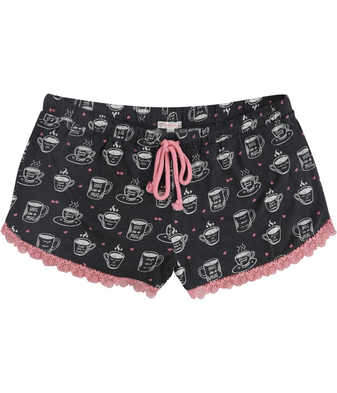P.J. Salvage Womens Hug In A Mug Pajama Shorts, Grey, Medium