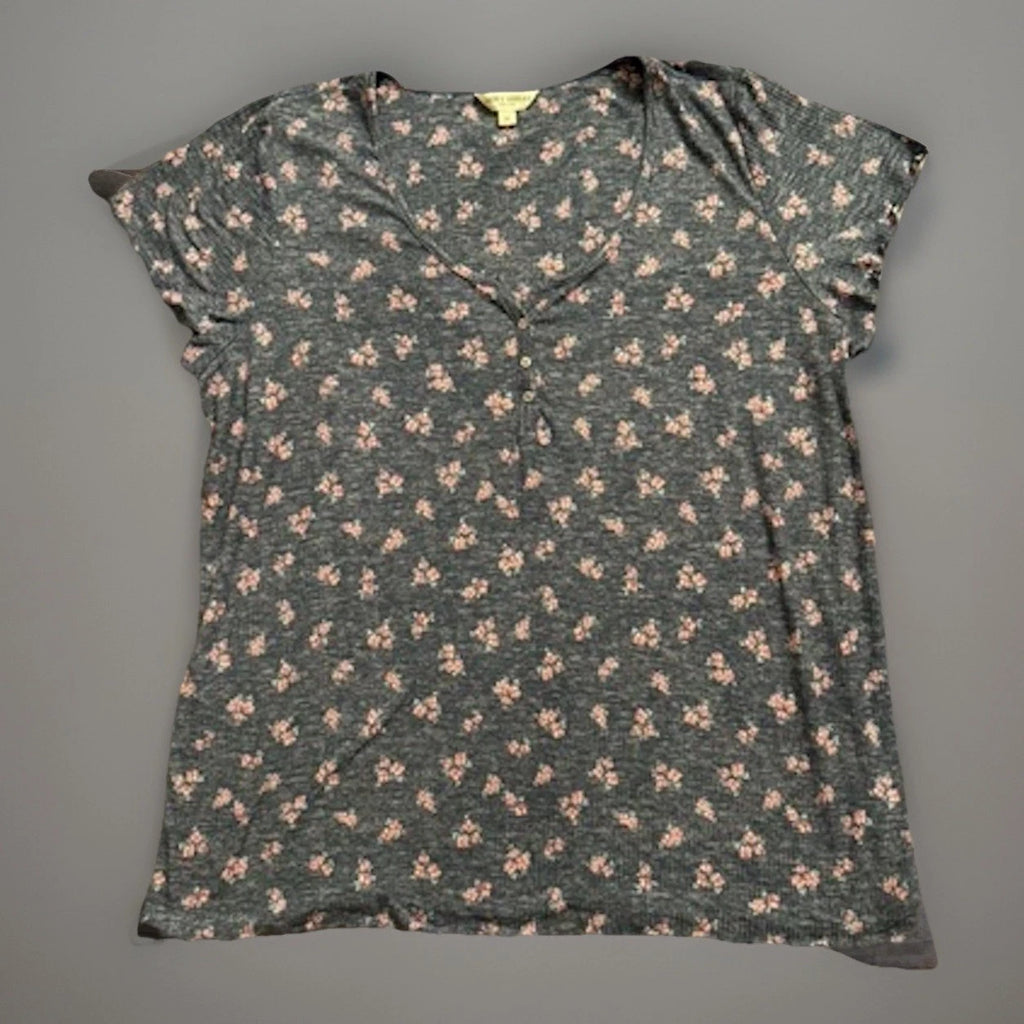 LAURA ASHLEY Pajama Set Womens 1X-Large Gray Pink Floral Short Sleeve Top/Pants