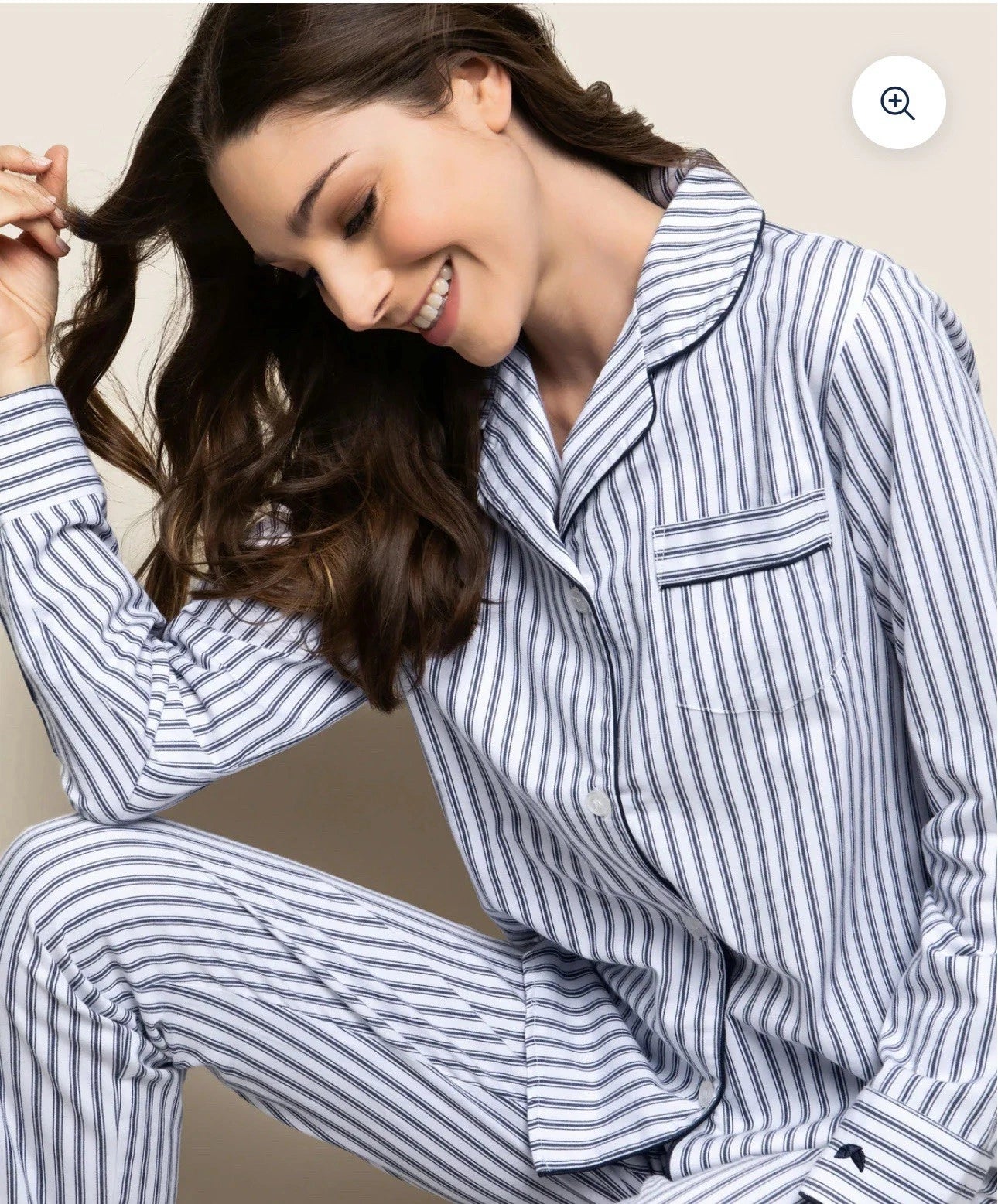 Petite Plume Women's Twill Pajama Set in Navy French Ticking NWT XSMALL MSRP $94