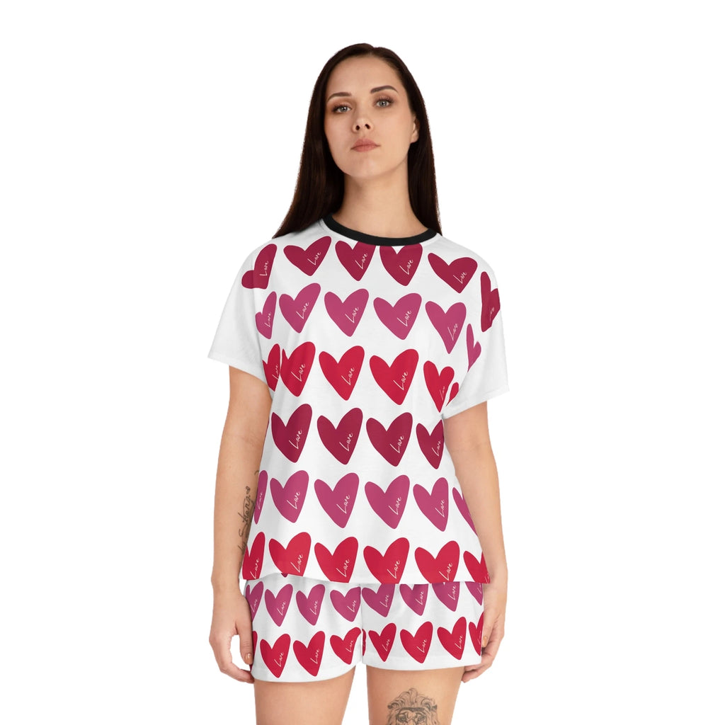 Love Is Everywhere Women's Short Pajama Set (White)