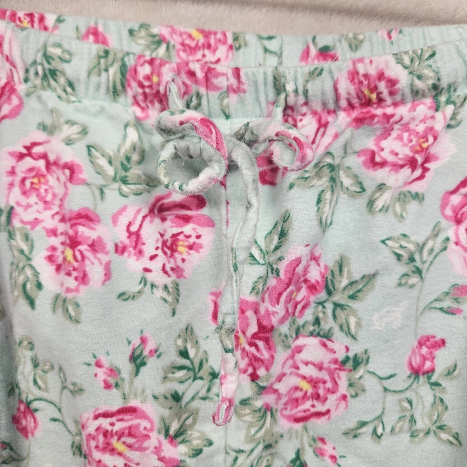 Lanz Of Salzburg Pajama Set Womens Green Floral Flannel Ruffle Cotton Grandma