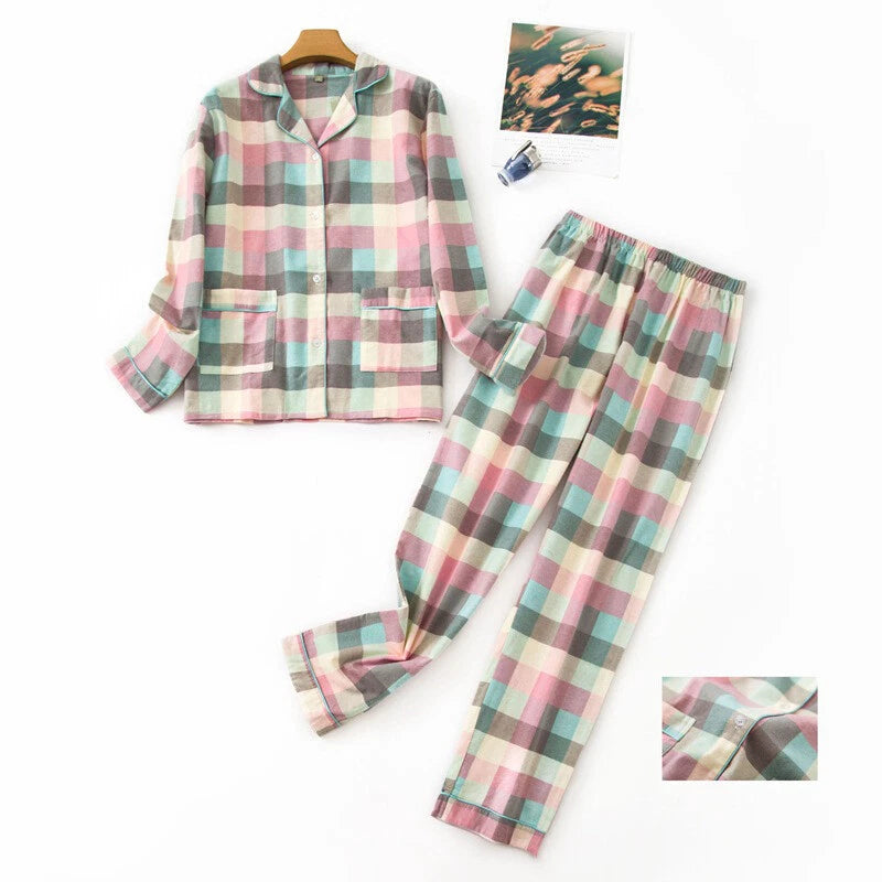 Womens 100% Cotton Pajamas Set Flannel Printed Button Nightwear Loungewear 12-24