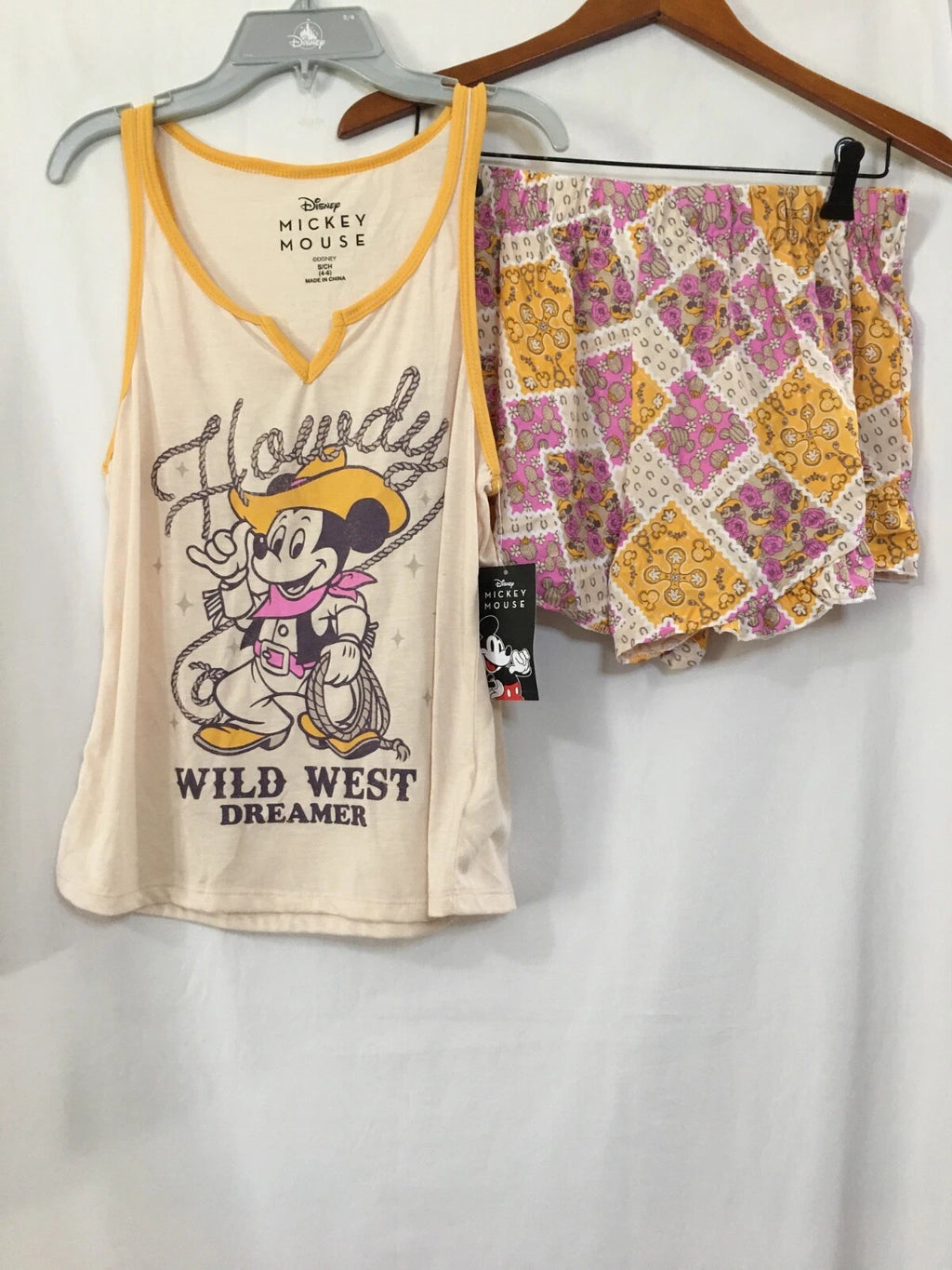 Disney Mickey Mouse Women’s Small Tank Shorty Pajama Set WILD WEST Cowboy NWT