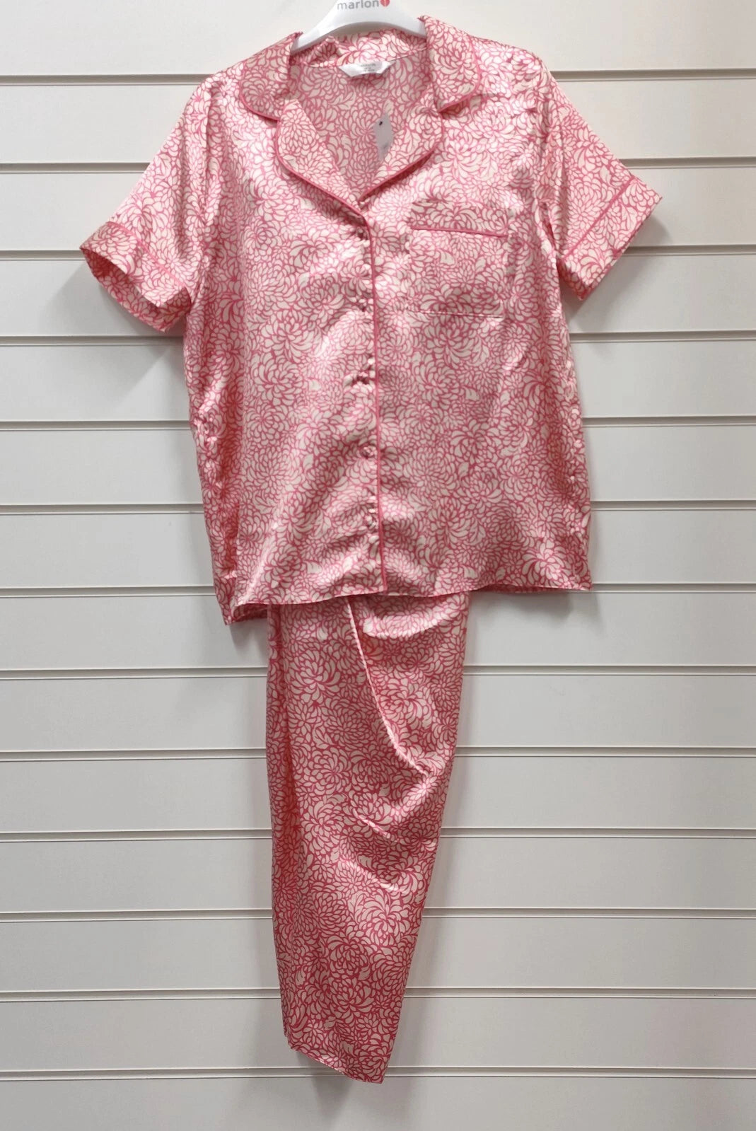 Marlon Ladies Pink Blue Floral Short Sleeve Satin Pyjama Set UK Sizes 10-26