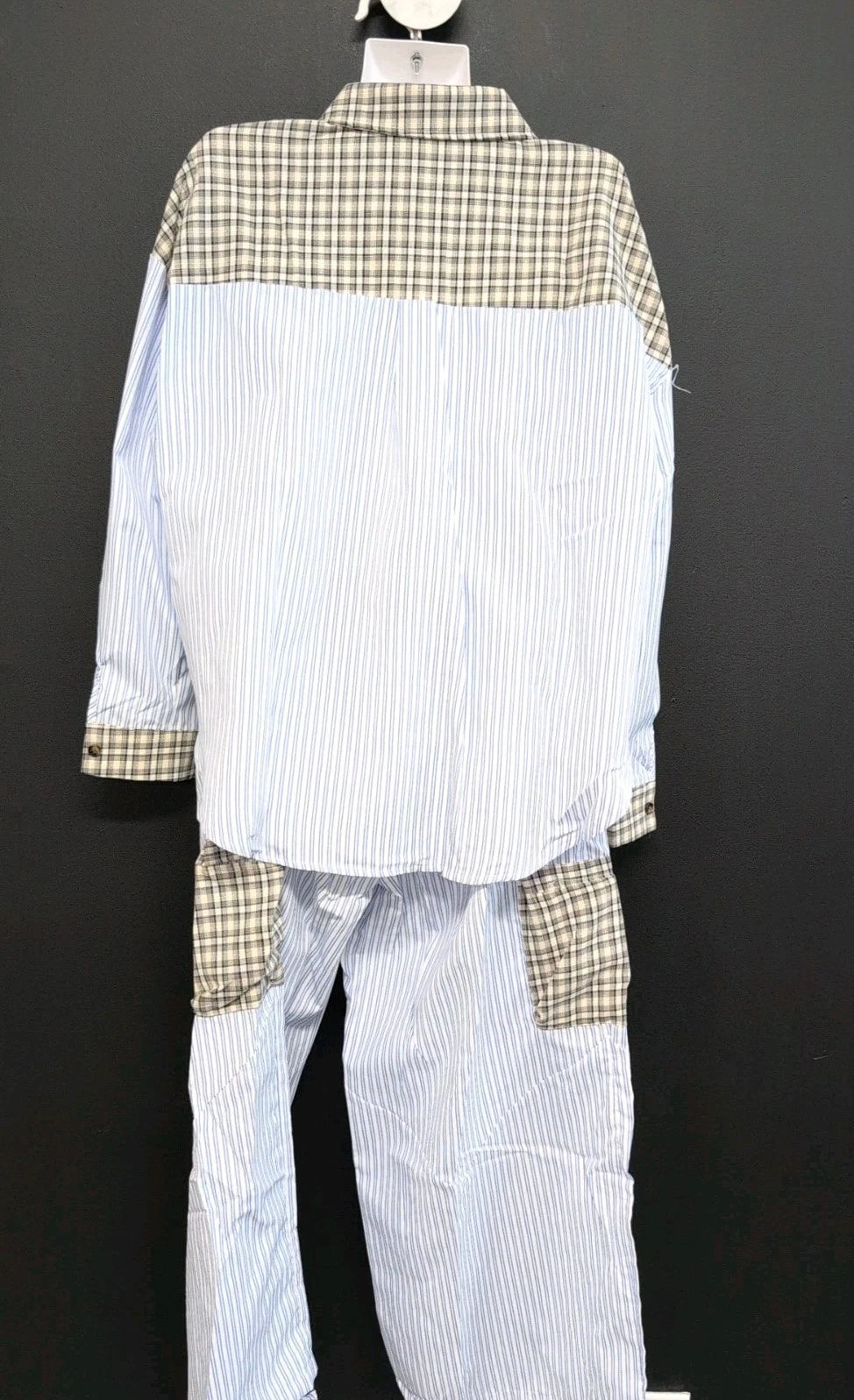 Long Sleeve Lapel Collar Cotton Comfortable Sleepwear Pajamas Set Size L Blue