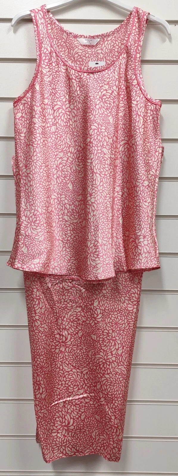 Marlon Ladies Floral Sleeveless Knee Length Satin Pyjama Set UK Sizes 22/24