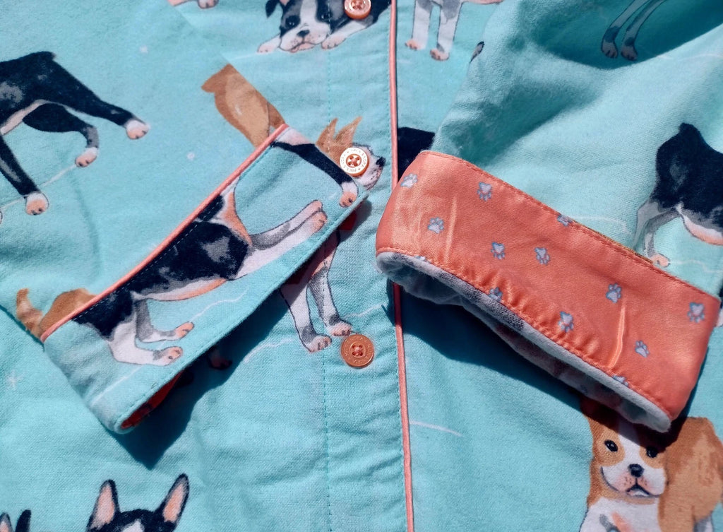 Nick&Nora Flannel Sleepwear Cotton Pajama Set Puppy Eyes Dog Print Relaxed M