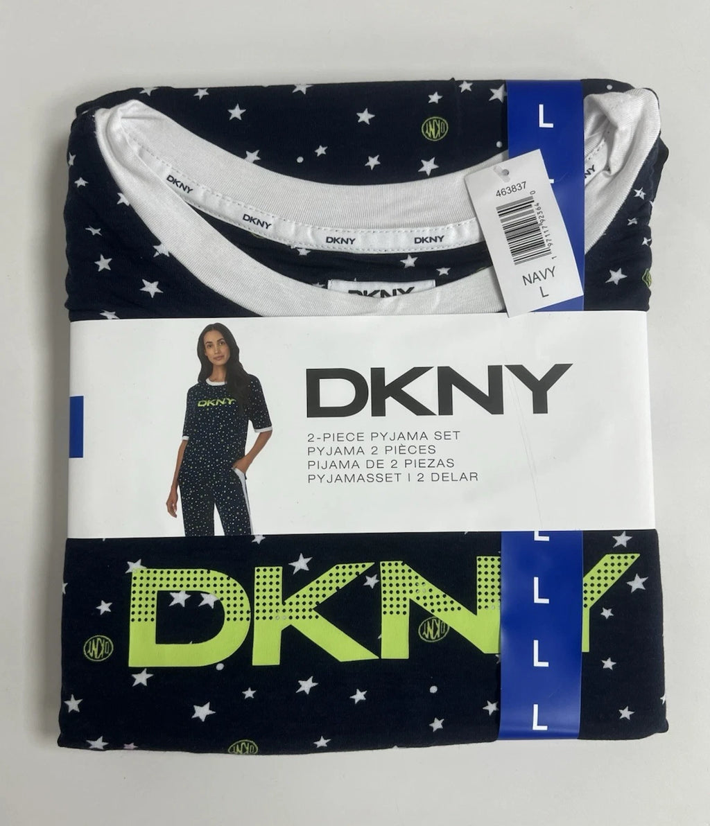 DKNY Pyjama 2 Piece Set Navy & Green Size Large Brand New In Original Packaging