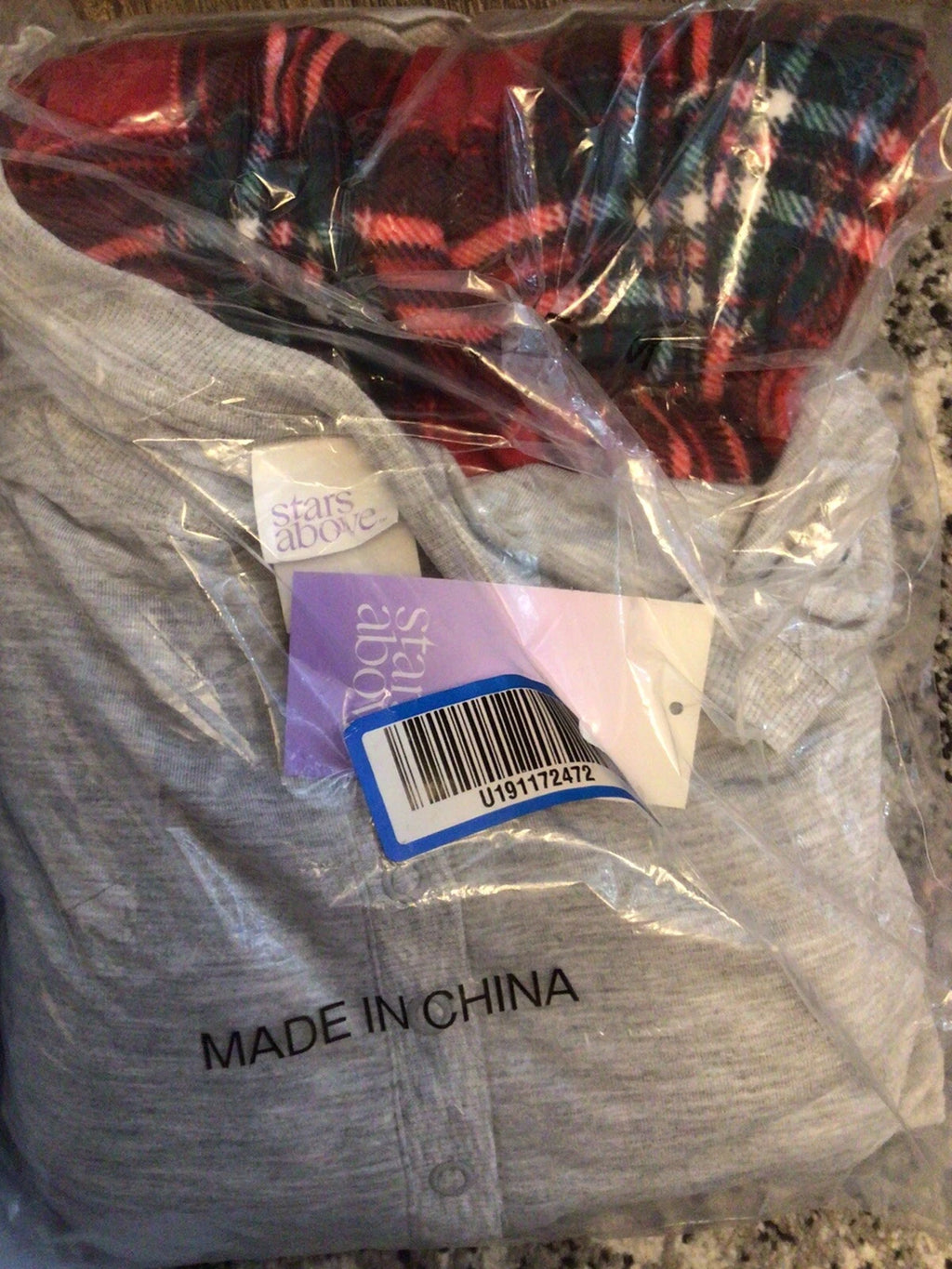 STARS ABOVE Women's Henley Pajama Sleepwear Set Long Sleeve Top Gray Plaid NWT L