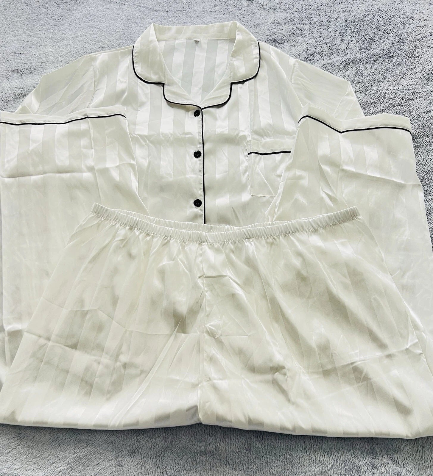 New Women’s Plus Size 5XL White Satin Pyjamas Pjs Sleepwear Set Black Trim