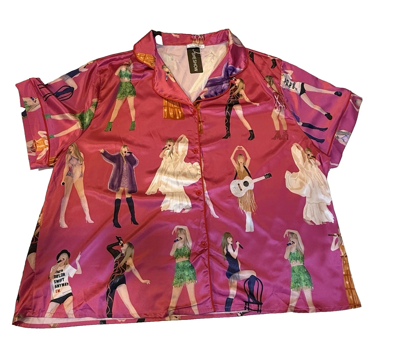 Taylor Swift Pajama Set Print Comfy Satin For Women, Two-Piece Set, Pjs Size XXL