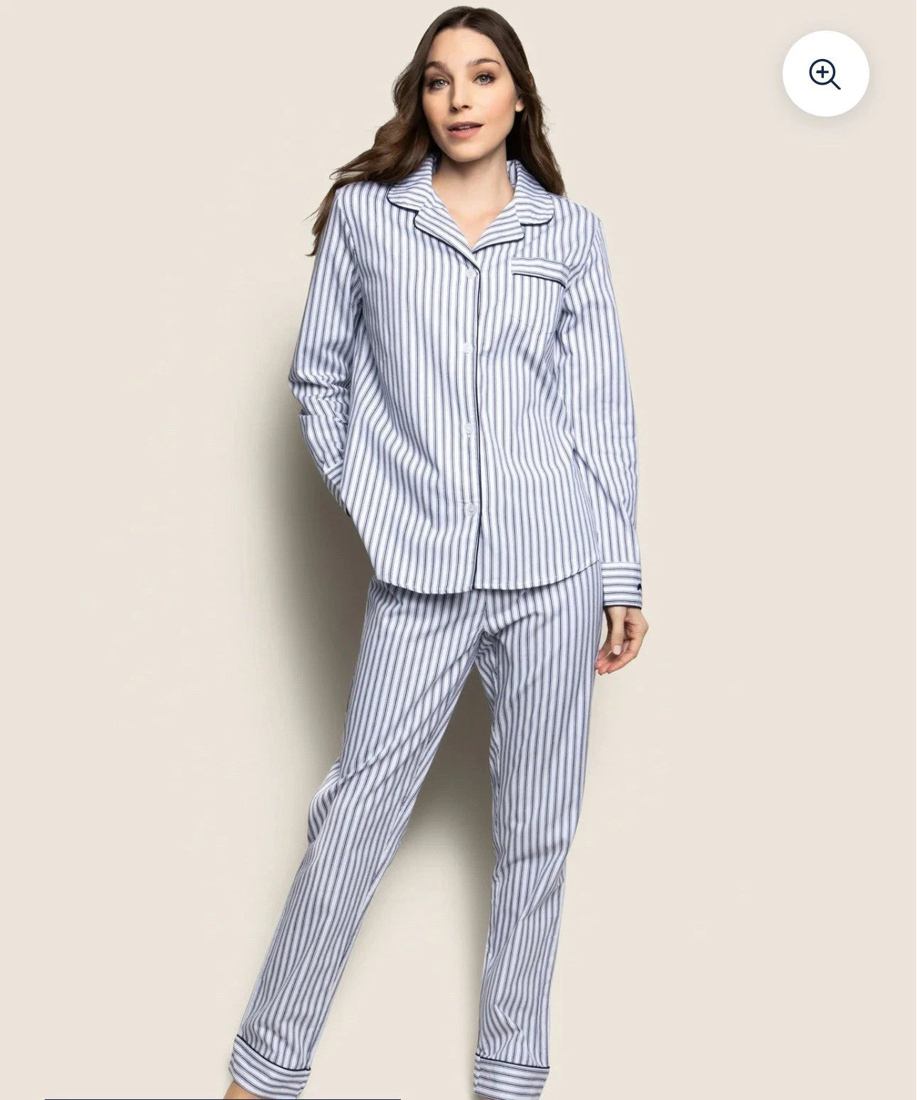 Petite Plume Women's Twill Pajama Set in Navy French Ticking NWT XSMALL MSRP $94