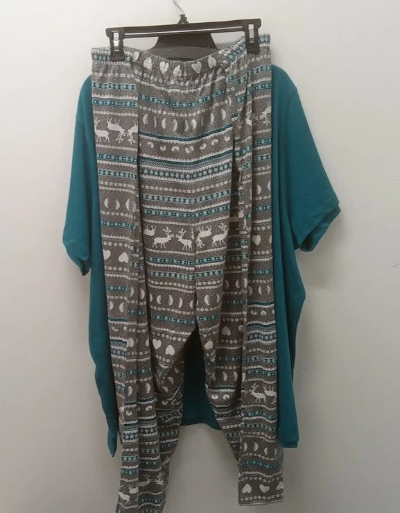 NWOT Teal/Multi Dreams & Co Sh Slv Cotton 2 Pc Pajama Set Size 4X (34/36)