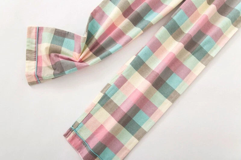 Womens 100% Cotton Pajamas Set Flannel Printed Button Nightwear Loungewear 12-24