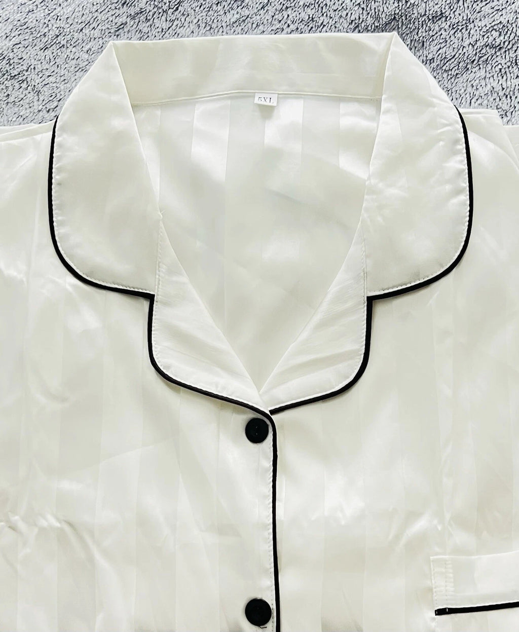 New Women’s Plus Size 5XL White Satin Pyjamas Pjs Sleepwear Set Black Trim