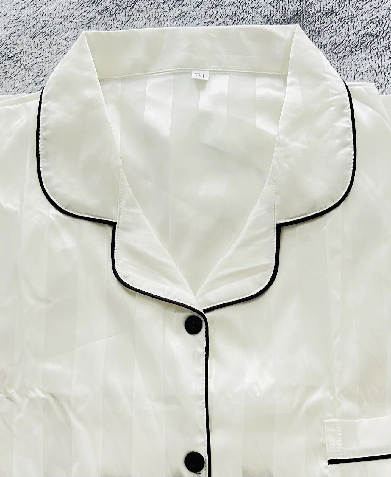 New Women’s Plus Size 5XL White Satin Pyjamas Pjs Sleepwear Set Black Trim