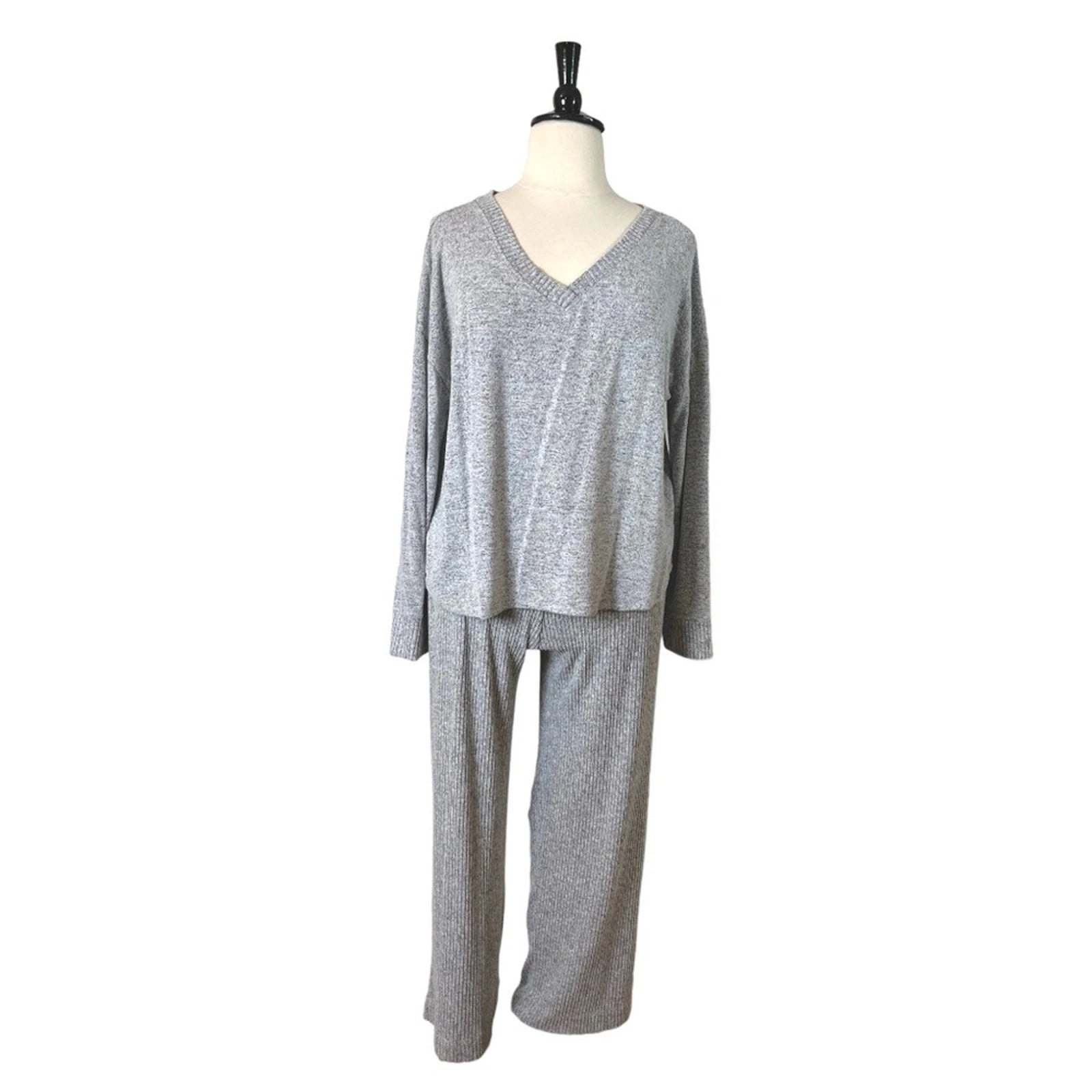 Soma Women’s Lounge Set Brushed Terry Ribbed Wide Leg Pants Gray Size XXL Plus