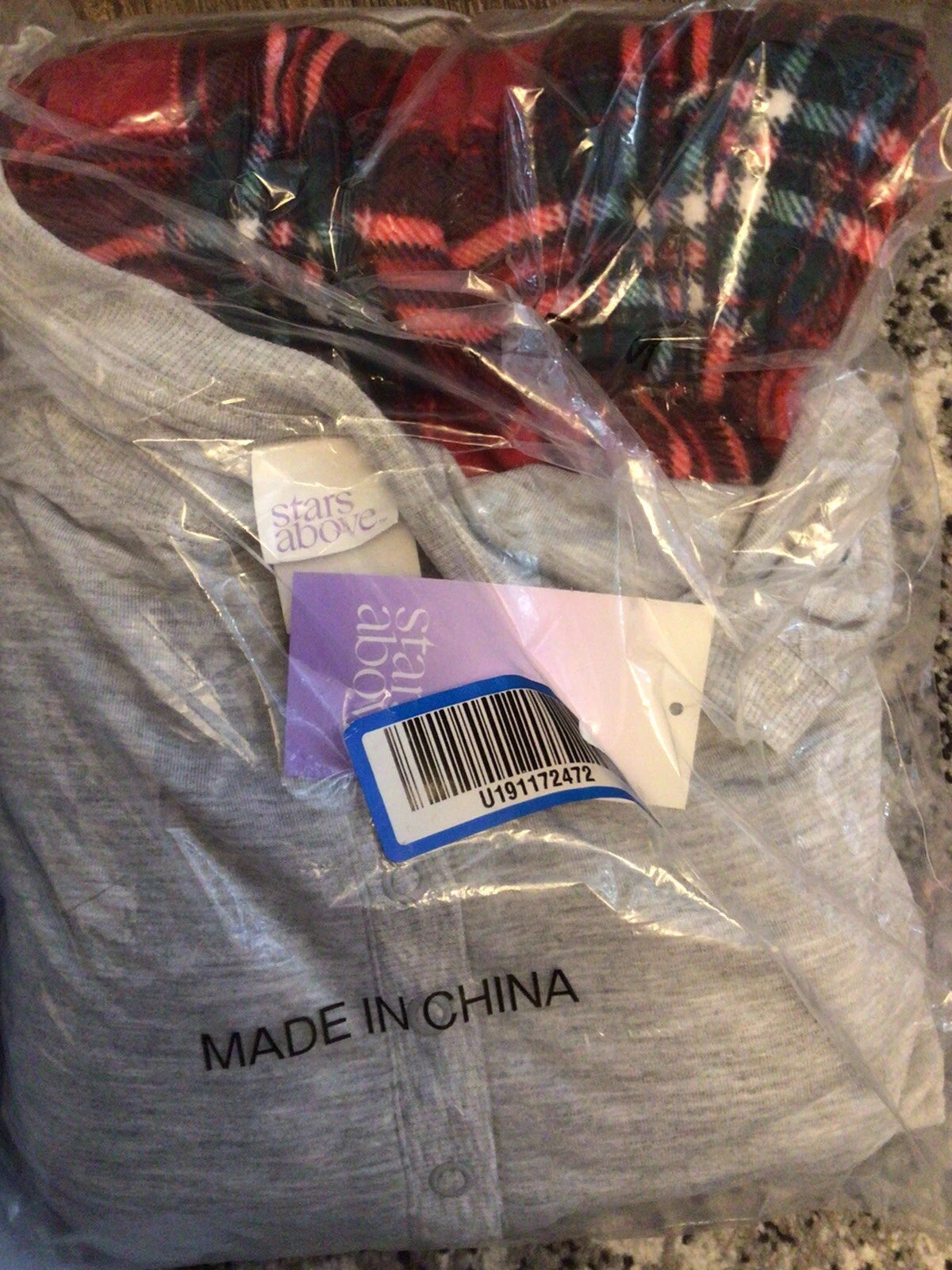 STARS ABOVE Women's Henley Pajama Sleepwear Set Long Sleeve Top Gray Plaid XXL