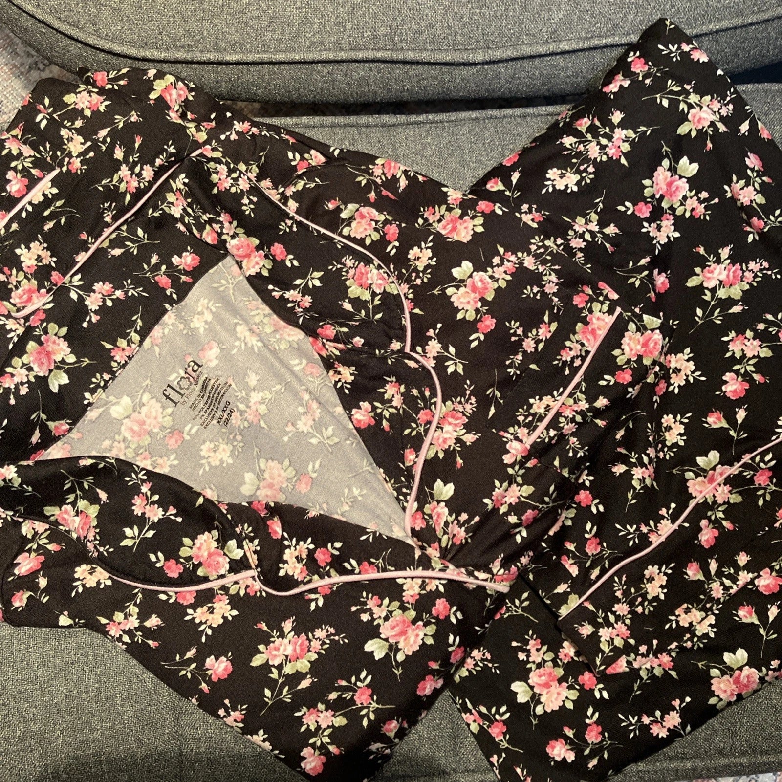 Flora Nikrooz Long Sleeve 2 Piece Lounge Pajama Set Black Pink XXL 22/24 Soft