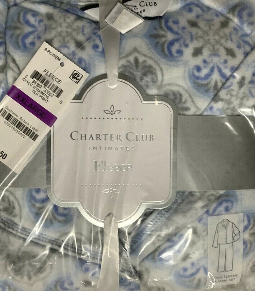 Charter Club Women's 2 Piece Fleece Pajama Set Button Front & Pant XXL $59