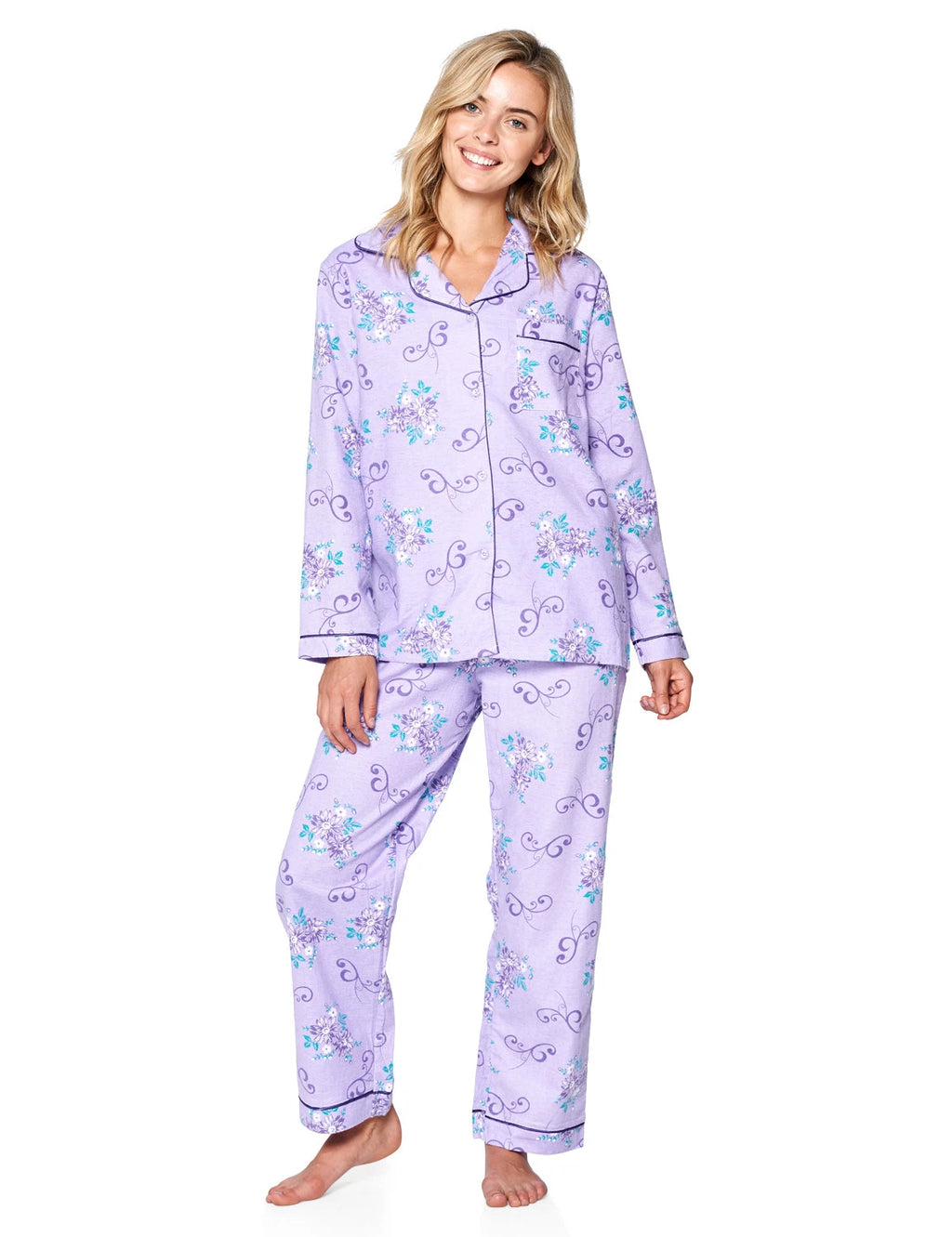 Casual Nights Women's Flannel Long Sleeve Button Down Pajama Set