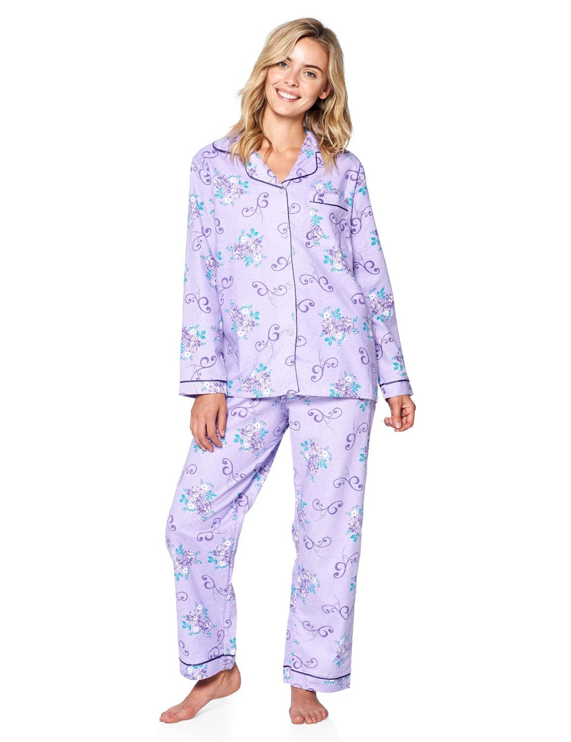 Casual Nights Women's Flannel Long Sleeve Button Down Pajama Set