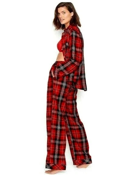 Victoria's Secret THE FLANNEL PJ Set Big Red Plaid VERY SOFT XL Regular Length