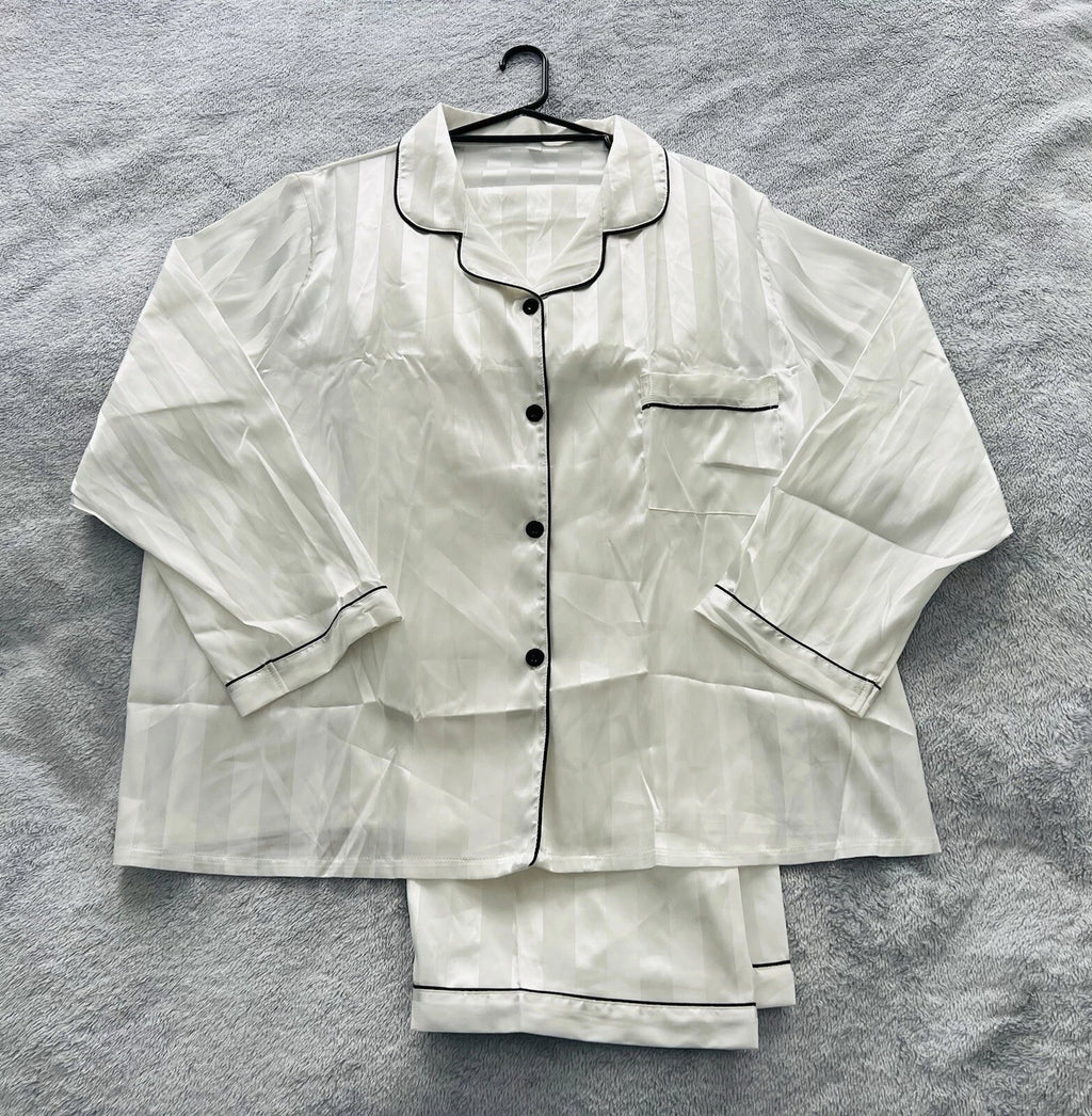 New Women’s Plus Size 5XL White Satin Pyjamas Pjs Sleepwear Set Black Trim
