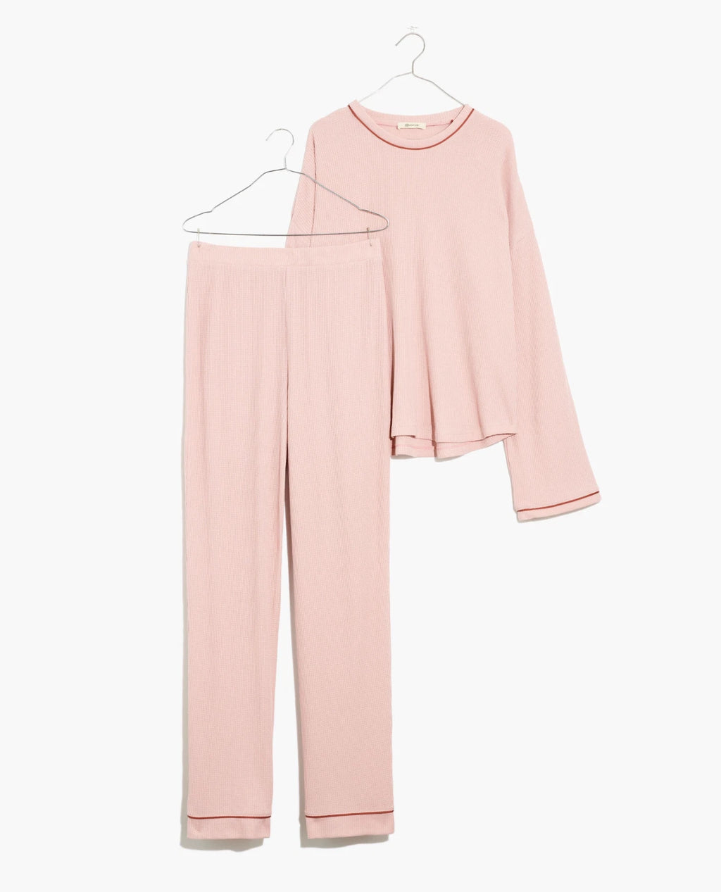 MADEWELL WOMEN'S PINK LONG SLEEVE PIPPED WAFFLE KNIT PAJAMA SET Sz L