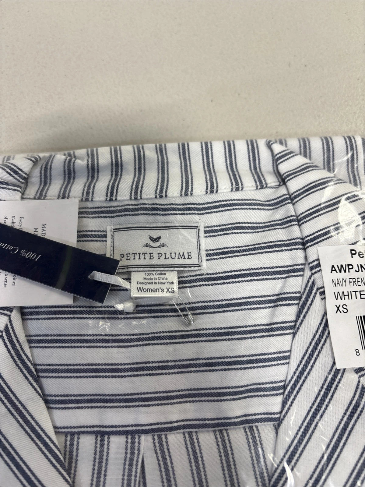 Petite Plume Women's Twill Pajama Set in Navy French Ticking NWT XSMALL MSRP $94