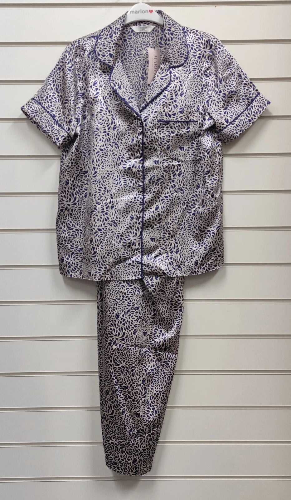 Marlon Ladies Pink Blue Floral Short Sleeve Satin Pyjama Set UK Sizes 10-26