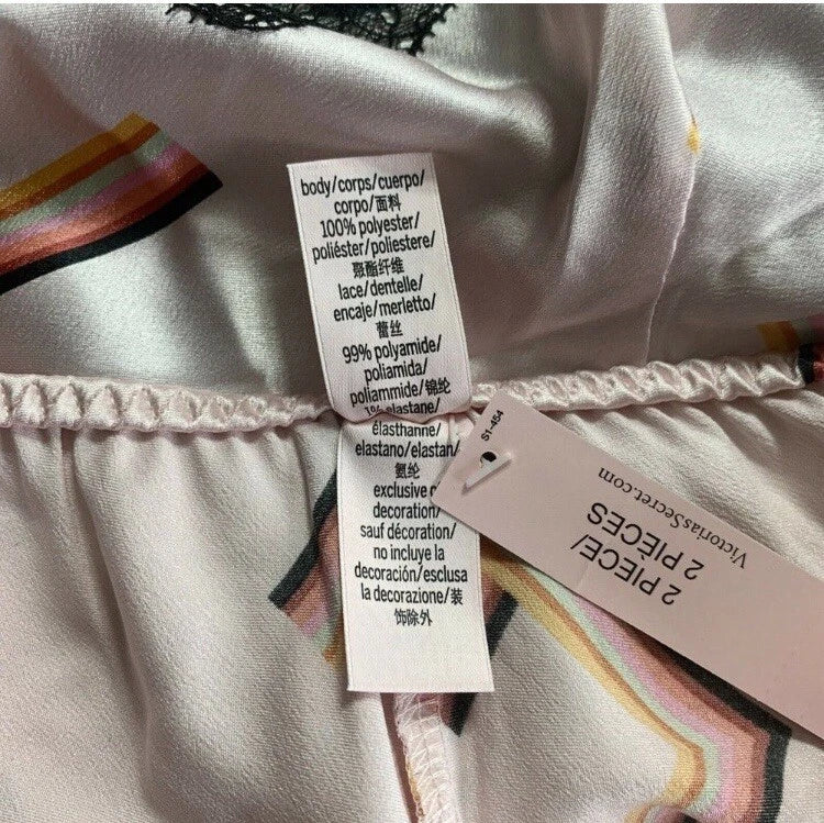 Victoria's Secret Pink Black Lace Satin Pajama Sleep Shorts ONLY Letters Sz M