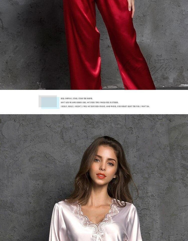 Women's Faux Silk Sexy Lace Silk Pajamas Silk Pajamas Set Home Sleepwear 2pcs