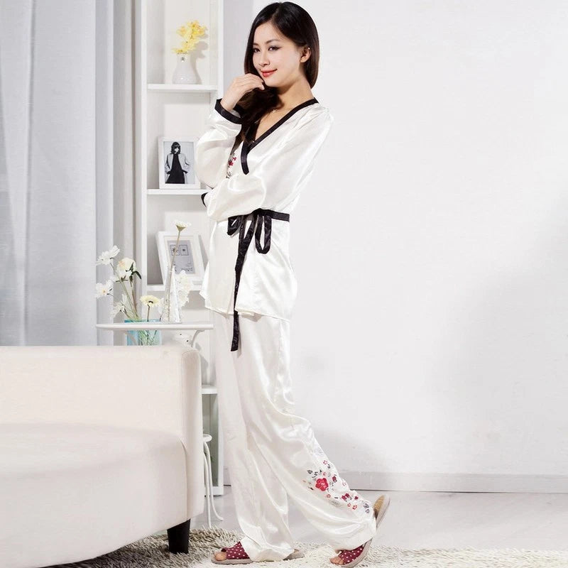 NEW Sexy Women's Silk Satin Pajama Set Sleepwear & Robes Nightgown #P019 White-