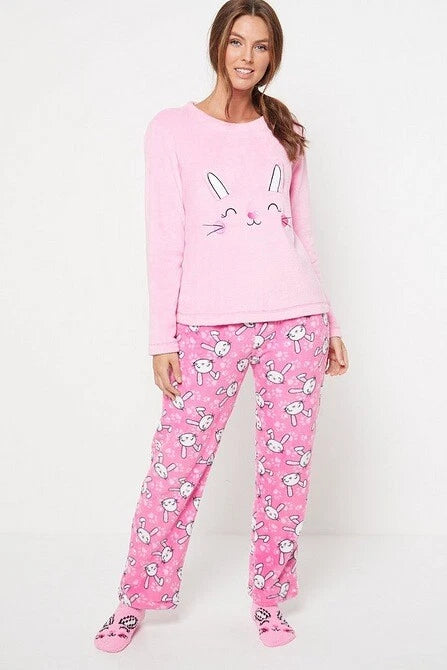 Ladies Womens SUPERSOFT FLEECE Pyjamas and Matching Socks Cosy PJ SET UK 8-26