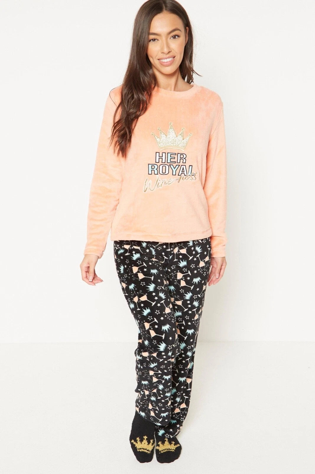 Ladies Womens SUPERSOFT FLEECE Pyjamas and Matching Socks Cosy PJ SET UK 8-26