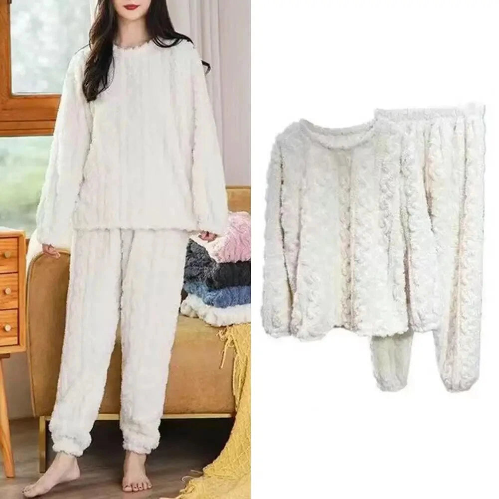 Winter Pajama Sets Women Sleepwear 2-piece Thicken Pullover Pants