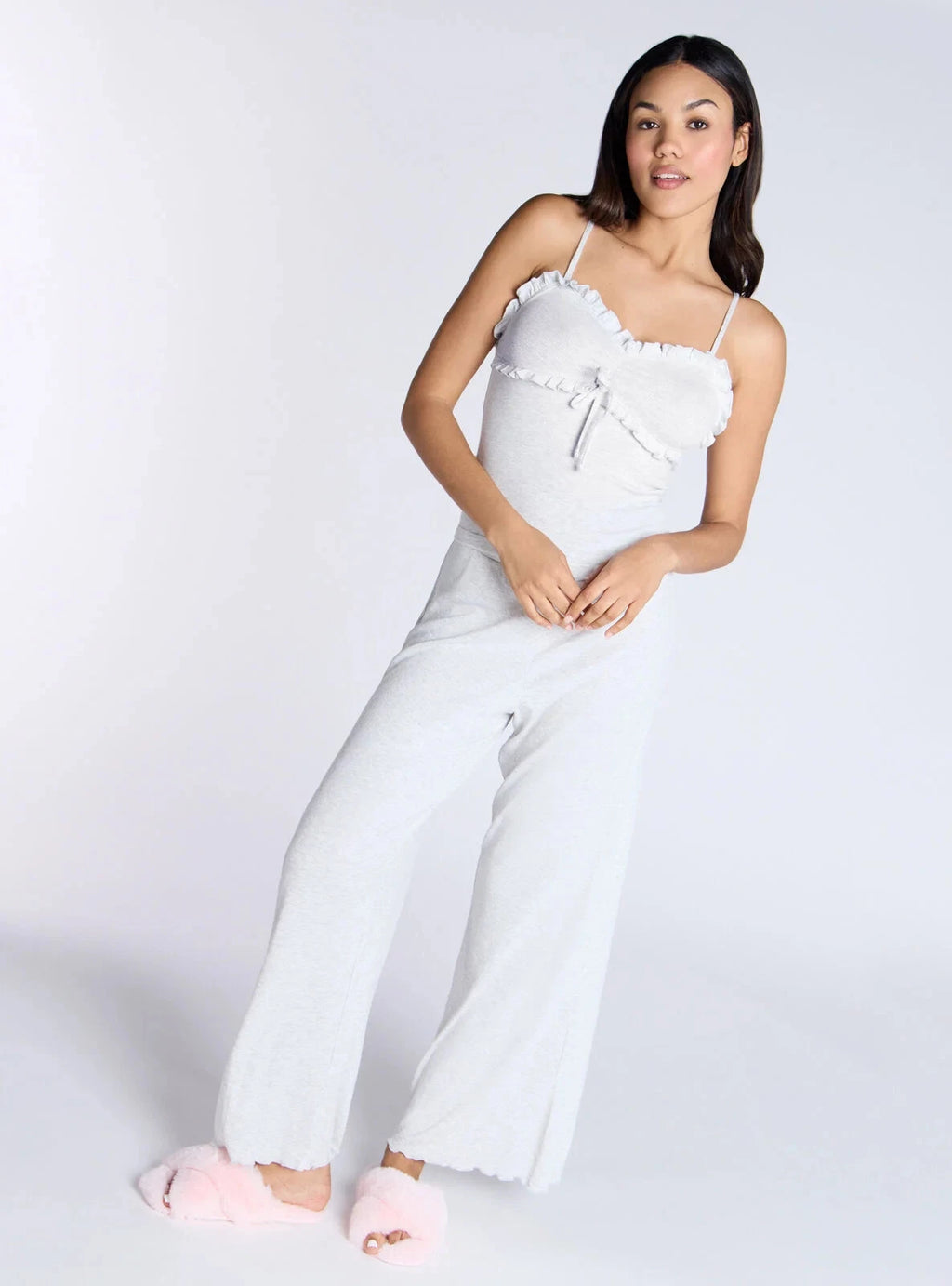 Boux Avenue Pyjama Set Women's Soft Comfy Frill Ribbed Pants Cami Top Sleepwear