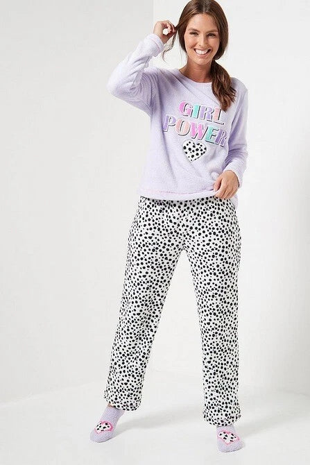 Ladies Womens SUPERSOFT FLEECE Pyjamas and Matching Socks Cosy PJ SET UK 8-26