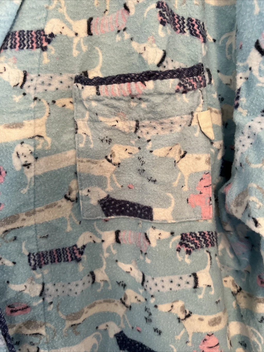 Munki Munki Flannel Pajamas Large Blue Dachshund Weiner Dog Pockets