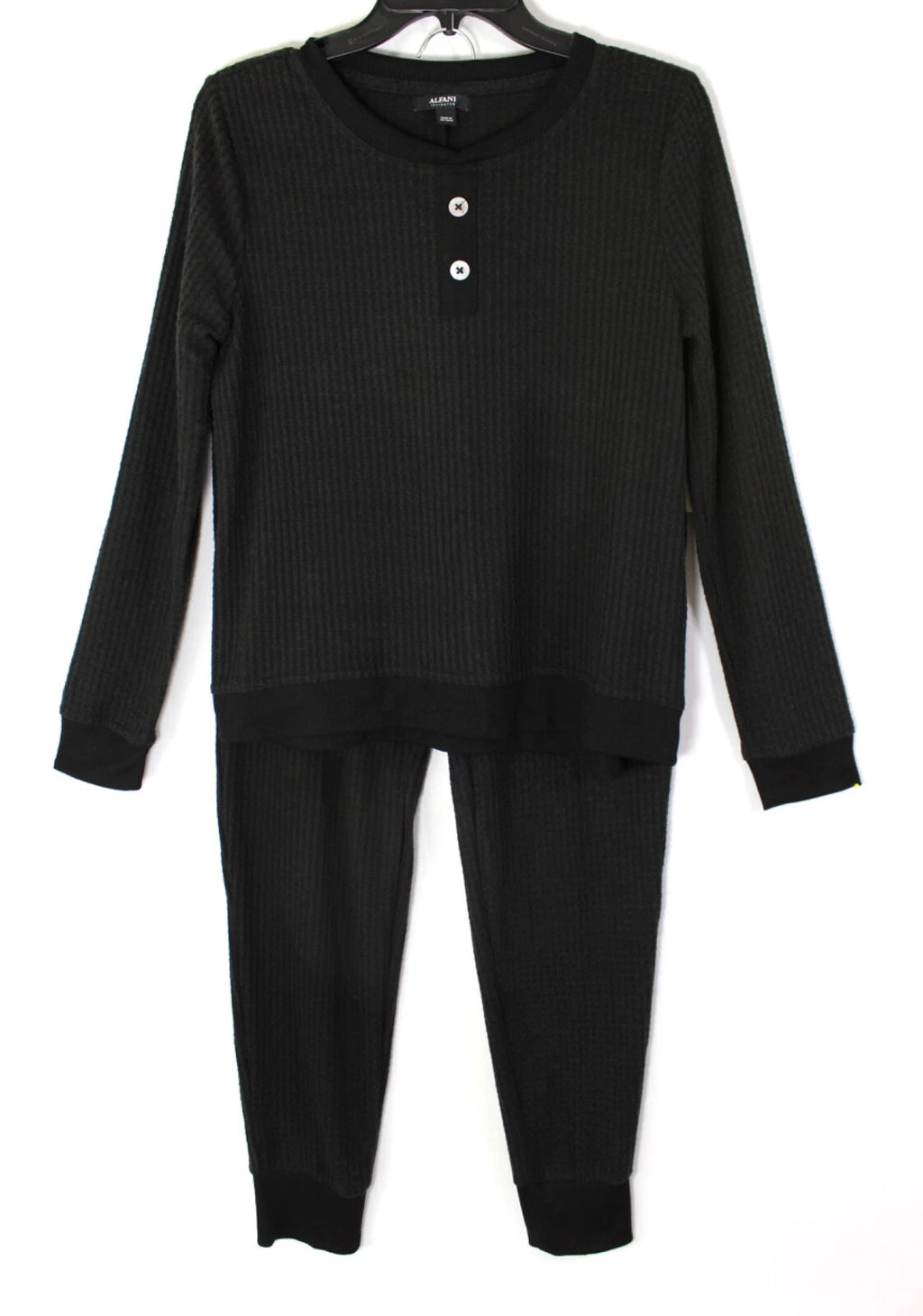 ALFANI Thermal Henley Pajama Set Size Medium Pockets Classic Black Retail $69.50